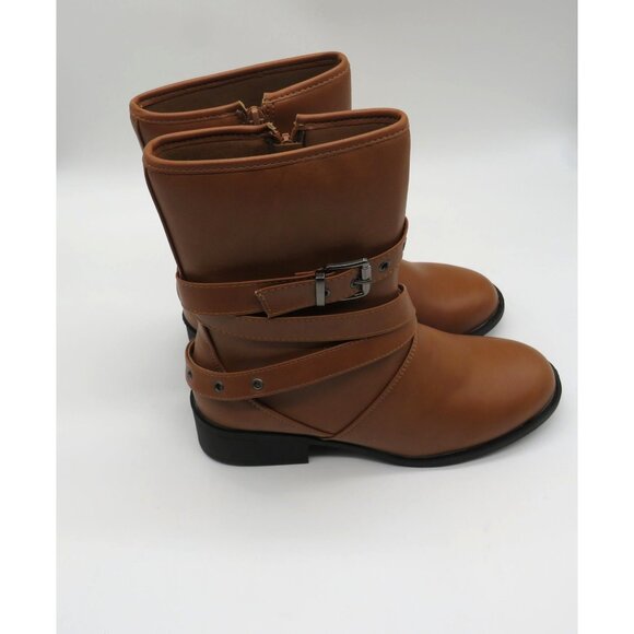 Yoki Womens Brown Faux Leather Buckled Mid-Calf Boots Size 9 NEW - Picture 3 of 7